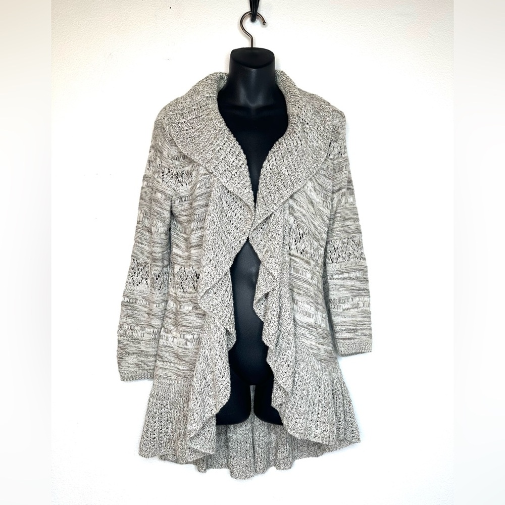 Style & Co Womens Cardigan S Gray Knit Flutter Ruffle Hem Y2K Indie Western